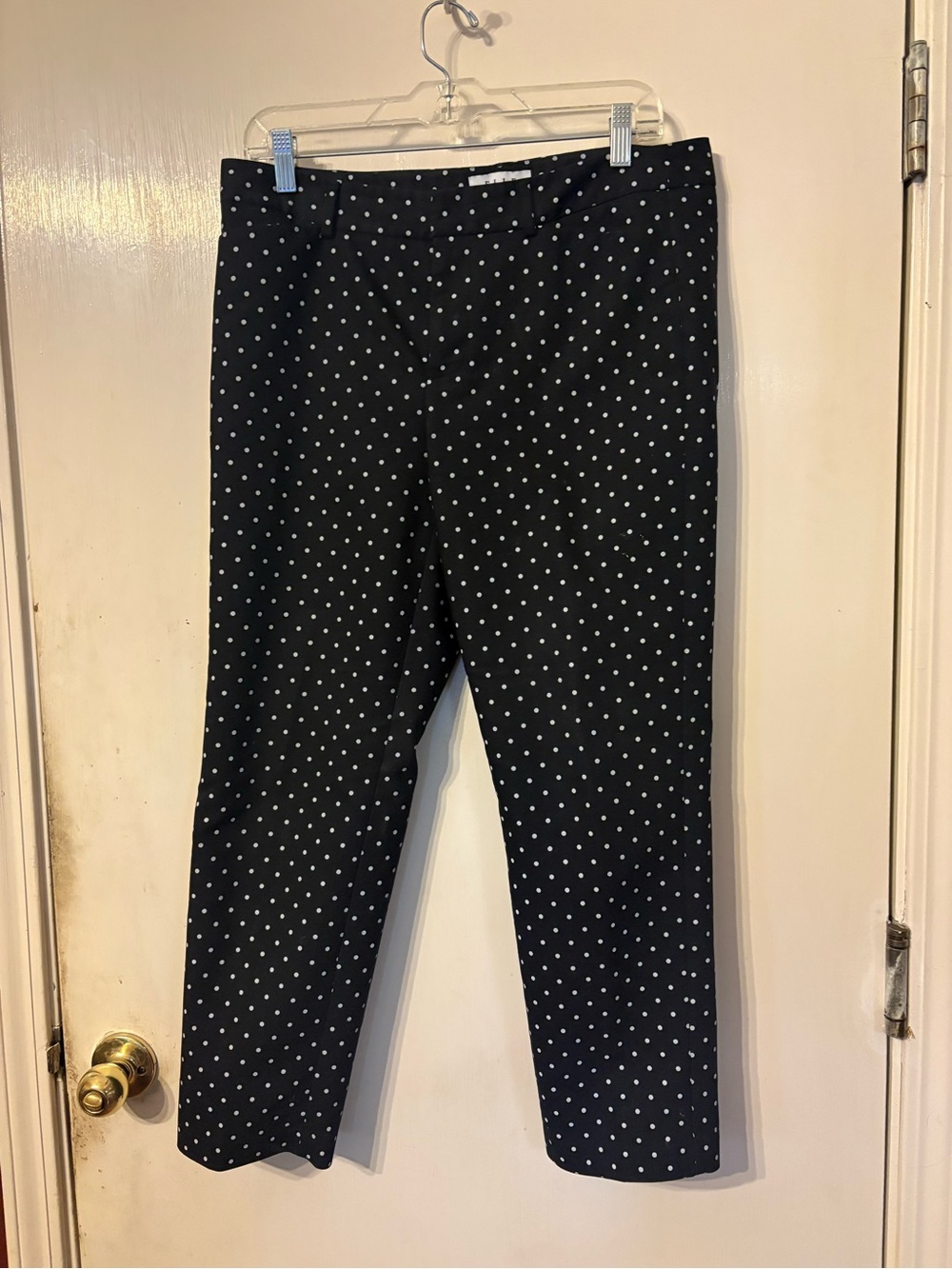 Woman’s Polka Dot Stretch Tapered Pants - Black with White Dots
